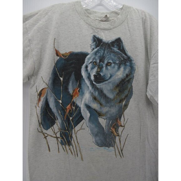 VINTAGE Harlequin Nature Graphics Shirt Large Wolf 90s Single Stitch * - Picture 2 of 10